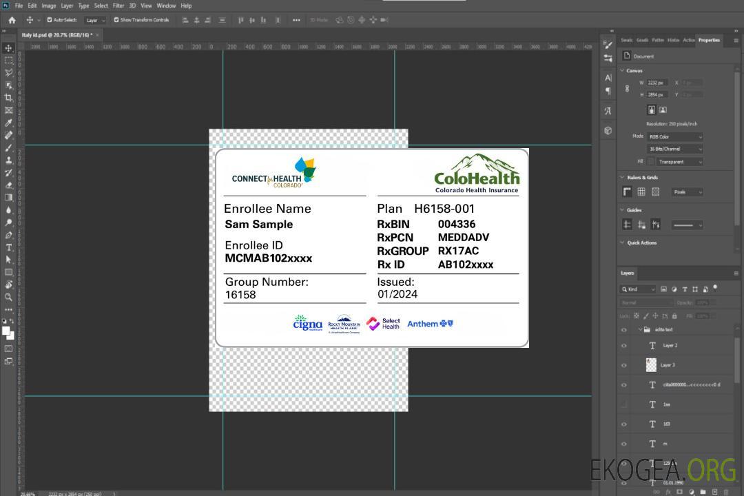 Carte d'assurance maladie du Colorado template